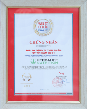 Herbalife Viet Nam receives 'Top 10 Most Reputable Food Companies 2021' Award